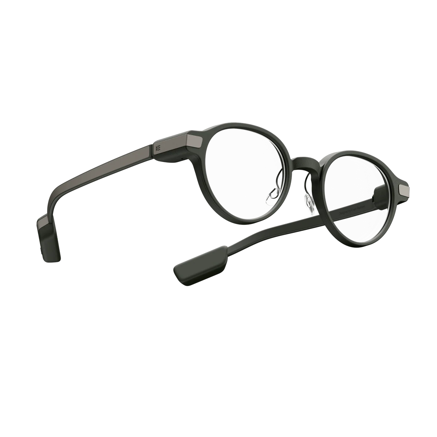 Even Realities G1 smart glasses shown open from a three-quarter angle