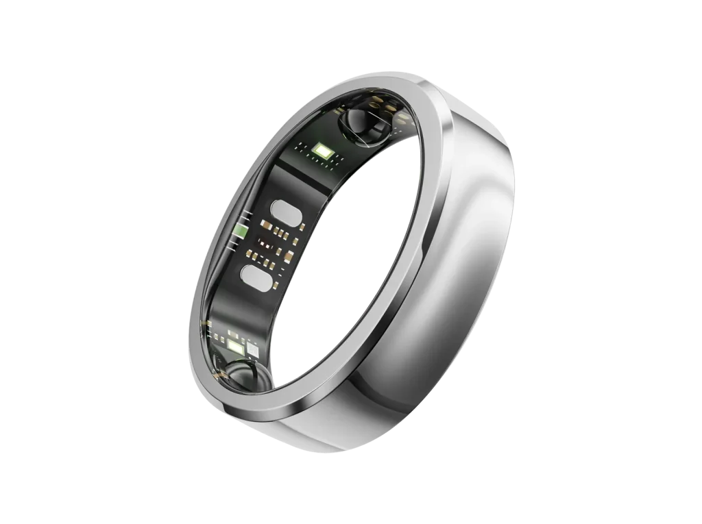 RingConn Gen 3 smart ring in Future Silver showing its inner sensors