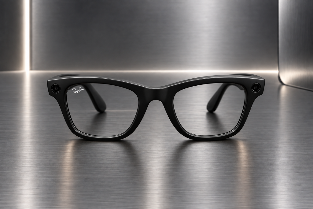 Ray-Ban Meta Gen 2 glasses against a dark silver studio background