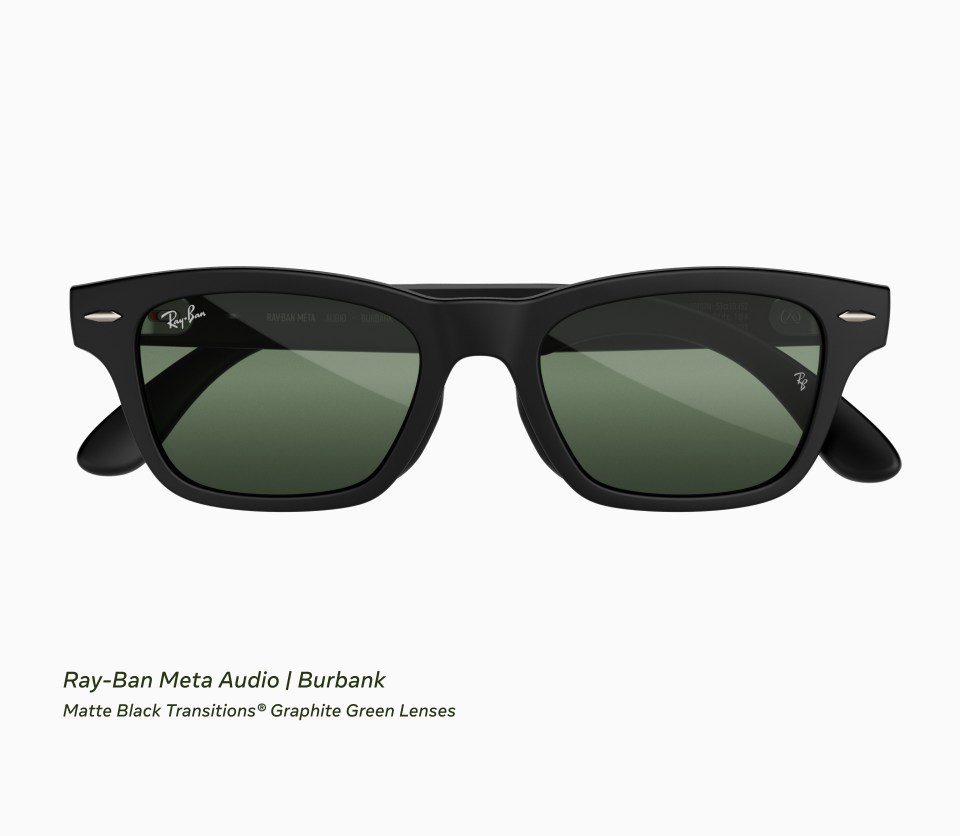 Ray-Ban Meta Audio Burbank in Matte Black with Graphite Green Transitions lenses