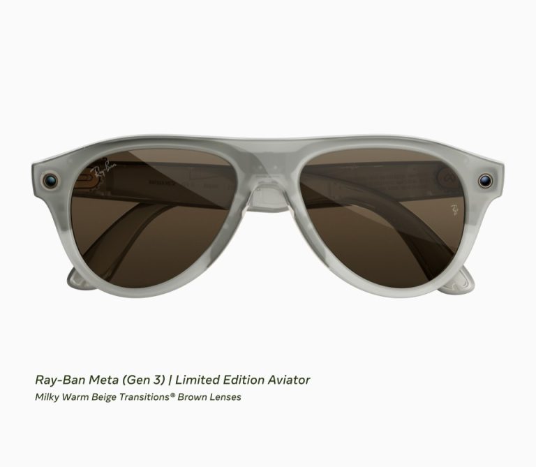 Ray-Ban Meta Gen 3 limited-edition Aviator in Milky Warm Beige with Brown Transitions lenses