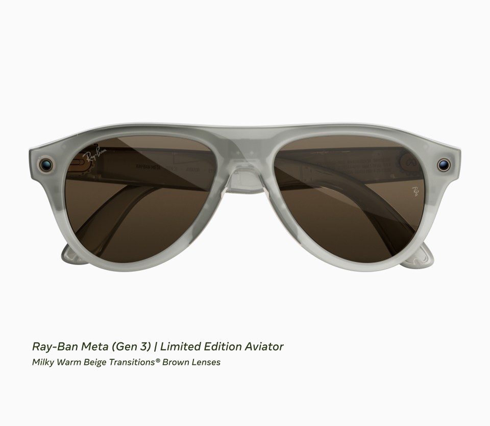 Ray-Ban Meta Gen 3 limited-edition Aviator in Milky Warm Beige with Brown Transitions lenses